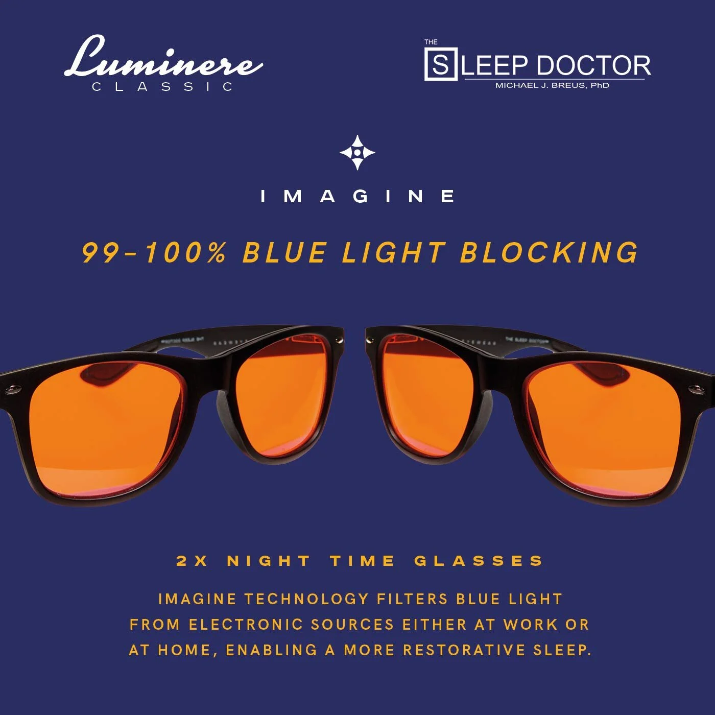 Sleep doctor Blue Blocker Glasses Black Classic Style 2 Pairs Luminere